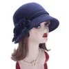 Berets Lawliet Vitnage Style Winter Women Wool Blend Fedoras Collapsible Floral Warm Hat For Cloche Bucket A466