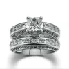 Wedding Rings 2Pcs Bridal Set Elegant For Women Engagement Fashion Jewelry With Full Shiny Cubic Zircon Female Ring