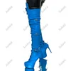 Sukeia New Arrival Women Winter Thigh Boots Waterproof Thin High Heels Round Toe Nice Blue Night Club Shoes Ladies US Size 5-20