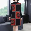 Casual Dresses 2023 Fashion Autumn Winter Knit Dress Women Långärmning Hög krage stretchtröjor Kvinna Tjockna botten 3XL G419