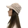 Bérets Femmes Hiver Chaud Slouchy Câble Tricot Bonnet Crâne Chapeau Avec Visière Sboy Cap