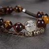 Strand Natural Tiger Eye Stone Beads Bracelet Leather Woven Rope Men/women Bangle Chain Yoga Healing Jewelry Y1014 Beaded Strands