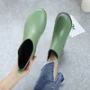 Rain Boots Y Green Woman Waterproof Shoes Ladies Midcalf Plain Color Garden Shoes Galoshes 230114