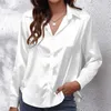 Blouses shirts voor dames lente herfst mode satijn zijden knop blouse vintage shirt witte vrouwen lange mouw losse straat plus maat