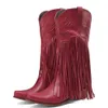 Boots AOSPHIRAYLIAN Retro Western Tassels Fringe Cowboy Cowgirl Boots For Women Vintage Mid Calf Women Pink Casual Boots Shoes 230114