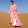 Casual Dresses Double Layer Chiffon Kimono Dress For Women Both Sides Wear Two Color Asymmetry Front Open Abaya Orange Pink Ethnic