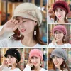 Ball Caps Winter Women Beret Hat Flower Faux Pearls Solid Color Ear Protection Windproof Stretchy Knitted Peaked Streetwear