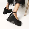 Womens Dress Chain Shoes Lolita OEING 873 Metal Belt Buckle Gothic Punk Pumps Platform Chunky High Heel Creepers Japanese Haruku 2024 682 62