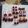 Stud Earrings HIBODY Wine Red Velvet Rose Flower Bow Super Fairy Retro Temperament Autumn And Winter Ear Accessories