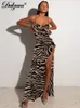 Casual Dresses Dulzura Leopard Print Women Chain Strap Side Slit Maxi Dress Backless Bodycon Sexig Streetwear Festival Evening Elegant 230113