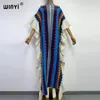 캐주얼 드레스 Winyi 뜨개질 무지개 인쇄 편안한 따뜻한 겨울 패션 휴가 드레스 우아한 아프리카 여성 보호 파티 긴 드레스 230113
