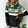 Kobiety Bluzy Bluzy Women geometryczny wzór ciepły szalik szyja szyja pullover vintage zachodni styl etniczny aztec nadruk sznurka bluza z kapturem 230113