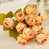 Decorative Flowers Autumn Rose Fall Decoration 15 Heads Dried Charred Mini Silk Roses Bouquet Christmas Year Home Decor Artificial Fake