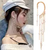 Hoop Earrings & Huggie Fashion Satement Pearl Wind Crystal Tassels Ears Hanging Ear Nature Female Jewelry Personality Metal Chain Clip