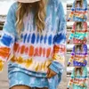 Casual Dresses Women Autumn Dress Long Sleeve Tie Dye Printing O Neck Fashion Beach Bekväm damer