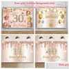 Decorazione per feste Oro rosa Compleanno Sfondo Palloncini di stoffa Nastri Glitter Lettera Pografia Fondali Happy Decor Drop Delivery H Dhcdt