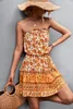 Vestidos casuais mulheres estampas florais vintage Sexy Mini Dress Summer Short Off ombro Sashes Boho Holiady Beach vestidos