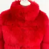 女性の毛皮2023女性スタンドカラークロップフェイクコート女性冬の濃いふわふわ長袖短い毛皮のジャケット