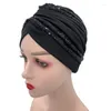 Etniska kläder 2023 Summer Breattable Sequins Turban Cap Women's Head Wraps Muslim Headscarf India Hat Ready Hijab Bonnet Turbante