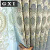 Curtain Blue European Style Simple Gold Thread Embroidered Curtains For Living Room Bedroom Study Blackout Customization