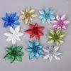 Decorative Flowers 2PC 15cm Artificial Solid Glitter Christmas Flower Heads DIY Wreath Xmas Tree Hanging Decoration For Party Wedding