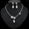 Necklace Earrings Set CZ Crystal Flower Teardrop For Women Luxury Evening Dress Jewelry Bridal Accessories Wedding