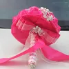 Decorative Flowers Arrived Fushia Artificial Wedding Bouquets Crystal Bridemaid For Decoration