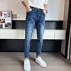 Jeans pour hommes 2023 automne hiver hommes Vintage bleu couleur unie élastique classique hommes Slim mode Denim pantalon mâle 28-34