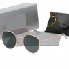 Klassisk rund design UV400 glasögon solglasögon mode lyxiga metalldesigners guld ram solglasögon män kvinnor spegel ray 2023 bandband