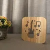 Nattlampor Solid Wood Guitar Musical Note Light Cut-Out varm vit lampa med på/av-brytare och USB-kabel för bordsdekoration