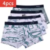 Underpants 4Pcs/Lot Men's Underwear Pure Cotton Boxer Shorts Sexy Head Boys Printed