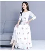 Casual Dresses Spring Women Floral Dress Long Chiffon Beach Fashion Embroidery Big Swing O-Neck Bohemian Kvinna