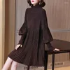 Casual Dresses Mom Autumn Knitted Long Sleeve Dress Small Fashion High Neck Loose Slim Large Women's