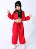 Sahne Giyim Kızlar Sokak Dans Giyim Hip Hop Kostüm Kırmızı Kapşonlu Palto Pantolon Uzun Kollu Takip Modern Caz Performansı Bl9617