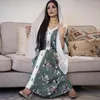 Vêtements ethniques Moyen-Orient Jalabiya Maxi Dress Floral Imprimé Ruban Col En V À Manches Longues Femmes Lâche Mode Islamique Dubaï Turquie Abaya