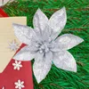 Decorative Flowers 2PC 15cm Artificial Solid Glitter Christmas Flower Heads DIY Wreath Xmas Tree Hanging Decoration For Party Wedding