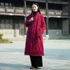 Femmes vers le bas hiver femmes Parkas 2023 coton lin bouton vêtements chinois broderie coton rembourré chaud Long manteau femme