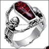 Bagues de cluster Vintage Skl Bague Hommes Hip Hop Engagement Modèle Mâle Mode Rouge Zircon Pour Femmes Punk Bijoux Cadeau Drop Livraison Otnjd