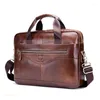 Briefcases Cowhide Leather Buniness Men's Handbag Briefcase Waterproof Large Capacity 15.6 Inch Laptop Bags Zipper Shoulder Messenger