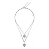 Choker Indie Silver Color Dainty Double Layer Heart Chain Pendant Necklaces Gothic Punk Streetwear Jewelry Grunge Aesthetic Accessories