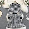 Robes décontractées 2023 automne Robe tricotée femmes bouton Up mode coréenne Vintage damier mince pull Mini Robe Femme Vestidos