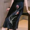 Skirts Acetate Printed Women Summer Vintage 2023 Black High Waist Straight Knee-Length Office Lady Elegant Top Quality