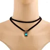 Choker Double Couche En Cuir Noir Corde Sautoirs Collier 2023 Gothique Chaîne Charme Cristal Pendentif Colliers Vintage Bijoux Accessoires