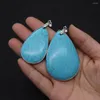 Pendant Necklaces 2pcs Synthetic Stone Blue Turquoise Charms Water Drop Shaped Silver Color Plated Edged DIY Making Necklace Accessories