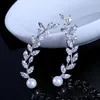 Kolczyki stadniskie moda z cyrkonia Cuubic Crystal Długie kropla liść dla eleganckich kobiet CZ Bridal Wedding Jewelry Akcesoria