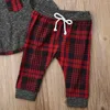 Ensembles de vêtements Noël 0-3y bébé garçon fille bébé vêtements pour nourrissons d'automne Plaid à capuchon imprimé tops pantalon 2pcs.