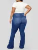 Byxor lw plus size jeans mitt midja hög stretchig fit casual denim dragkedja mager fickknapp design långa y2k kläder