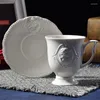 Filiżanki spodki europejski retro ceramiczny kubek i talerz Zestaw 350 ml spersonalizowany wytłoczony wzór Water Tea Mub