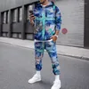 Survêtements pour hommes Automne Hiver Mode Pull à capuche à manches longues 2 pièces Ensemble Sportswear pour hommes 3D Cross Pantalon à capuche imprimé Costume de sport