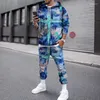 Tute da uomo Autunno Inverno Moda Maglione con cappuccio a maniche lunghe Set da 2 pezzi Abbigliamento sportivo da uomo Pantaloni con cappuccio stampati con croce 3D Tuta sportiva